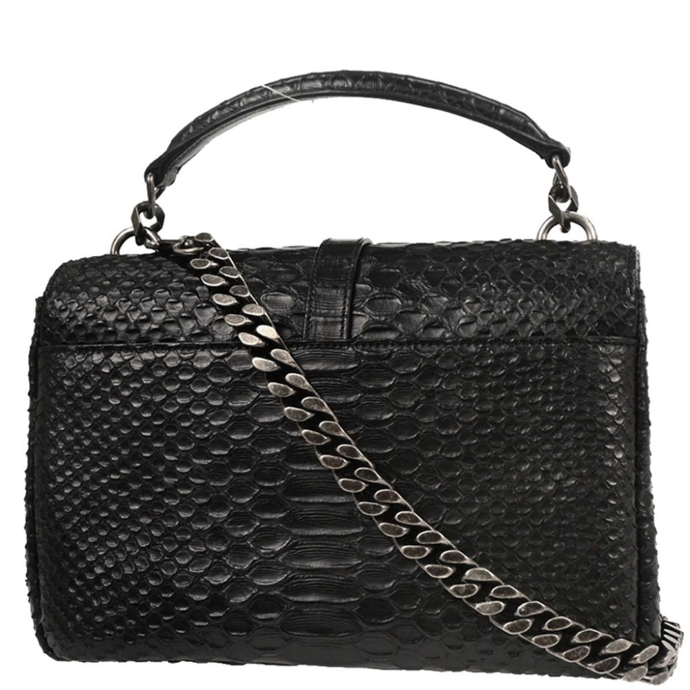 Like NEW! YSL Saint Laurent Calfskin Python Embossed Medium College Bag Black - Picture 5 of 16